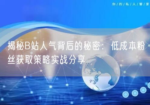 揭秘B站人气背后的秘密：低成本粉丝获取策略实战分享