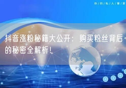抖音涨粉秘籍大公开：购买粉丝背后的秘密全解析！